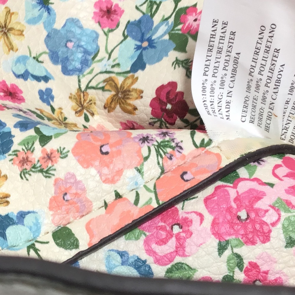 Steve Madden Cream Satchel Handbag Convertible Crossbody with Floral interior - Picture 15 of 16